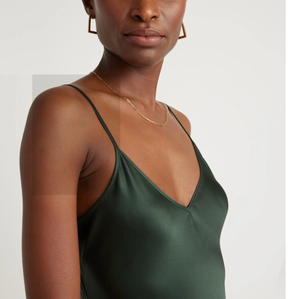 Quince Washable Silk Slip Dress Size Small Forrest Green - Picture 2 of 12
